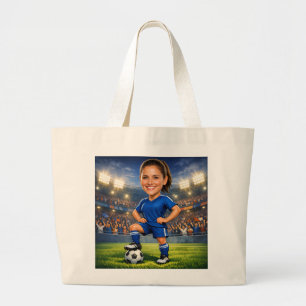 Bolsa Tote Grande Foto Personalizada de Caricatura de Futebol/Futebo