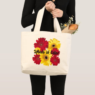 Bolsa Tote Grande Fotografia Custom de Gerbera Amarela e Vermelha