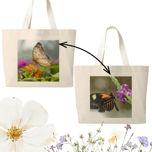 Bolsa Tote Grande Fotografia da Natureza Borboleta na Flor