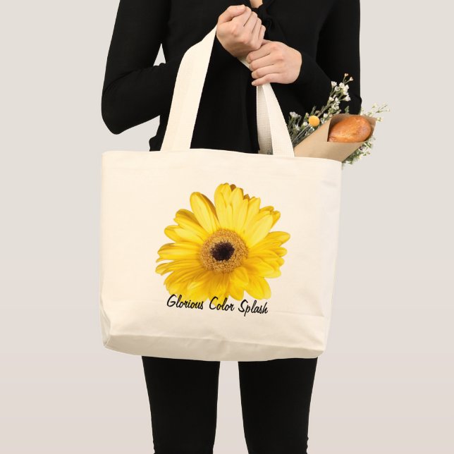 Bolsa Tote Grande Fotografia de Fechamento de Gerber Amarelo (Frente (produto))