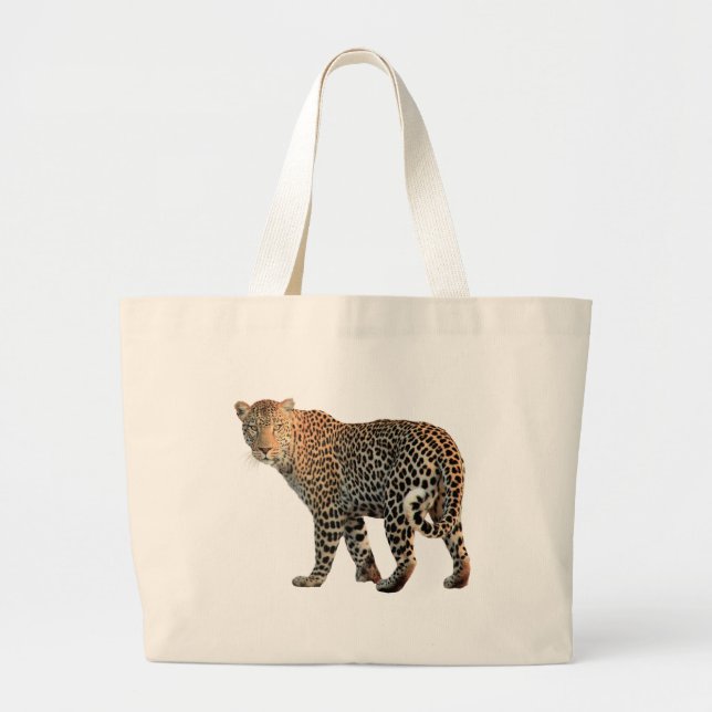 Bolsa Tote Grande Fotografia de Gato Selvagem de Leopardo (Frente)