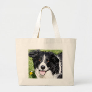 Bolsa Tote Grande Fotografia de um cão feliz