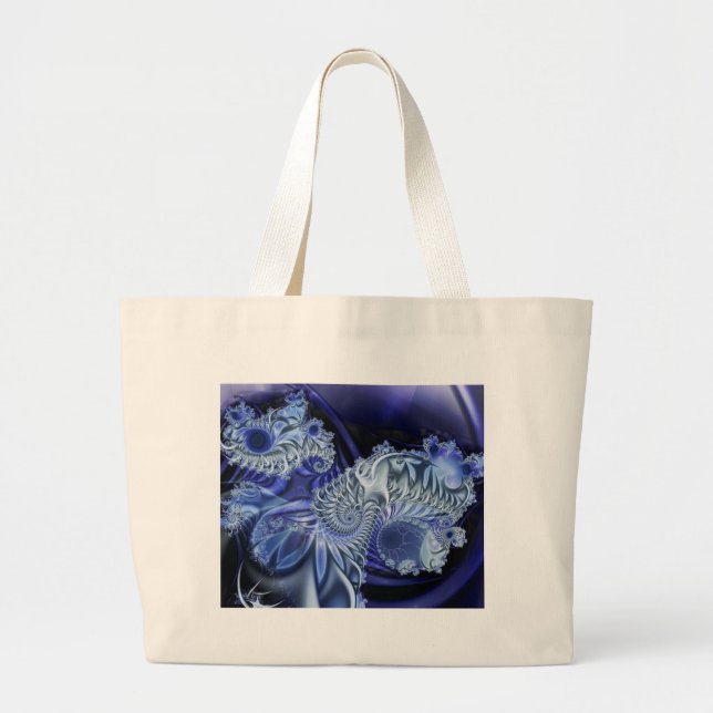 Bolsa Tote Grande fractal-azuis, saco (Frente)