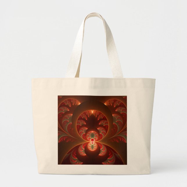 Bolsa Tote Grande Fractal vermelho-laranja abstrato moderno e lumino (Frente)