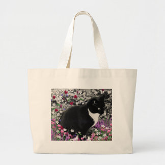 Bolsa Tote Grande Freckles nas flores II - gato do smoking
