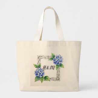 Bolsa Tote Grande Fronteira de Hortênsia Azul Personalizada
