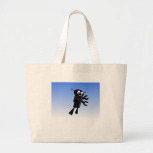 Bolsa Tote Grande Fundo Azul do Céu Azul Robô Voador Preto
