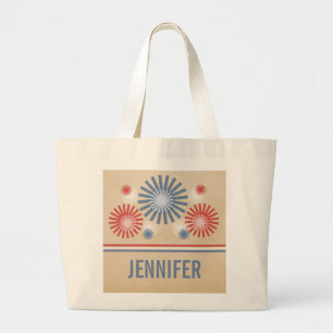Bolsa Tote Grande Funky 4 de julho Fireworks & Stripes Bag
