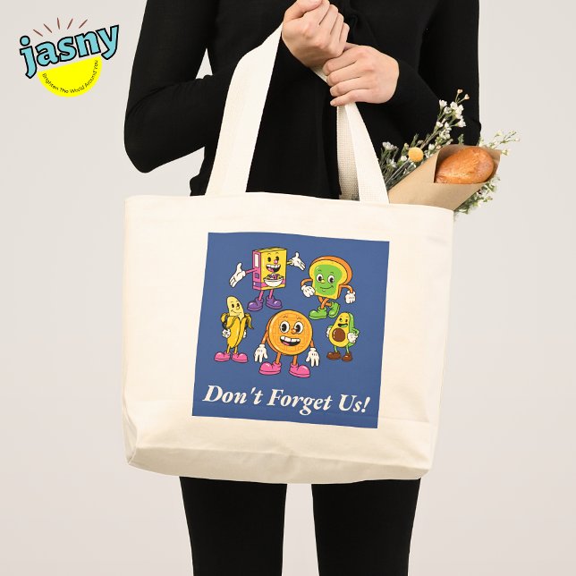 Bolsa Tote Grande Funny Food Cartoon Characters (Criador carregado)
