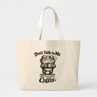 Bolsa Tote Grande Funny Grumpy Frog Drinking Coffee
