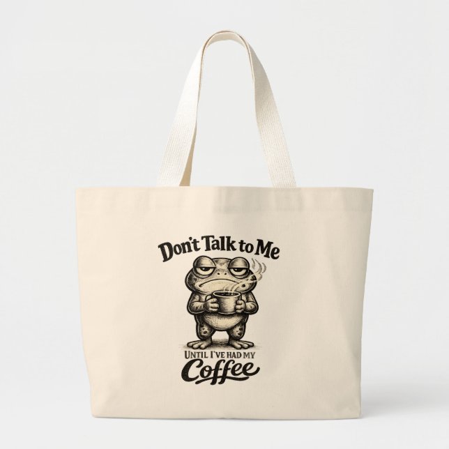 Bolsa Tote Grande Funny Grumpy Frog Drinking Coffee (Frente)