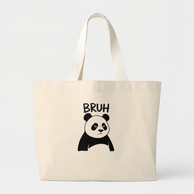 Bolsa Tote Grande Funny Grumpy Panda Bruh Meme Humorous Panda  (Frente)