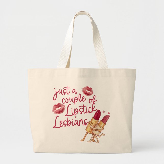 Bolsa Tote Grande Funny Lipstick Lesbian Couple Valentine's Gift (Frente)