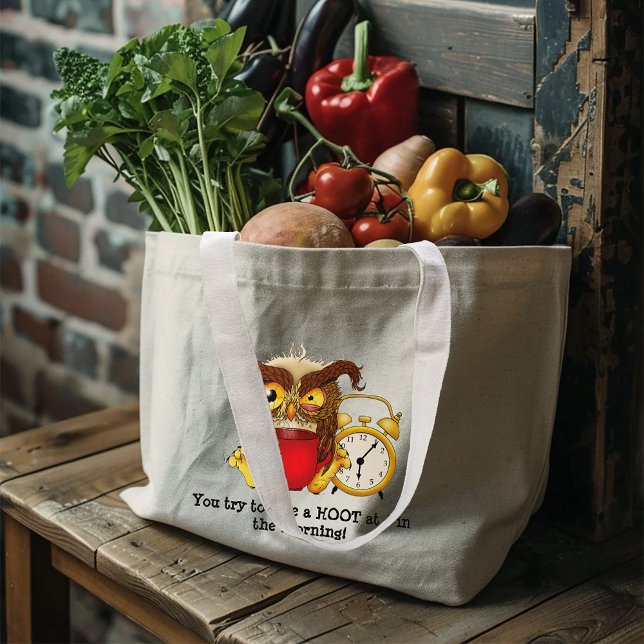 Bolsa Tote Grande Funny Morning Cranky Owl (Criador carregado)