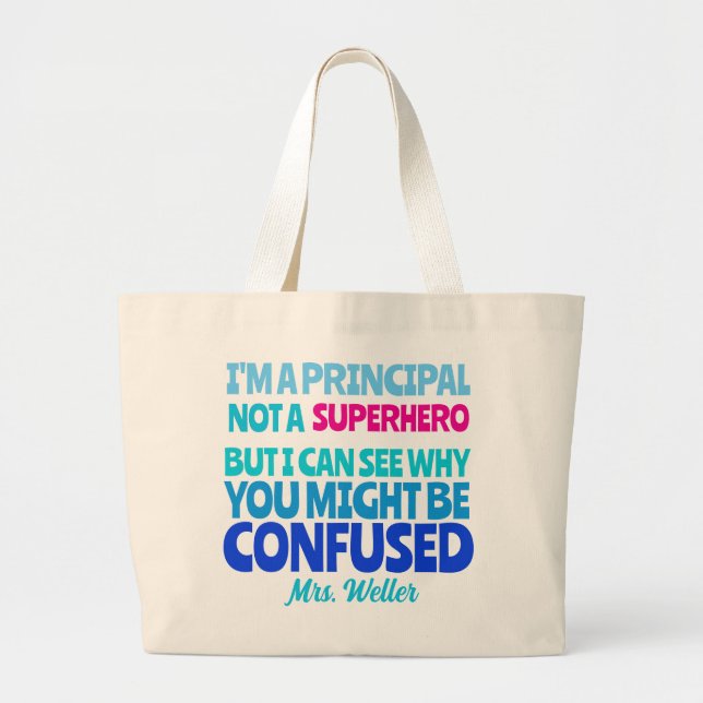 Bolsa Tote Grande Funny Principal Personalizada não é um SUPERHERO (Frente)
