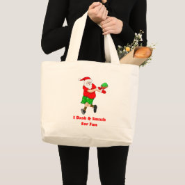 Bolsa Tote Grande Funny Santa Playing Pickleball I Dash & Smash Fun