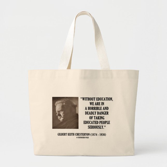 Bolsa Tote Grande G.K. Perigo mortal da educação de Chesterton (Frente)