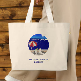 Bolsa Tote Grande Gaivotas só querem ter Sol Gaivota engraçada