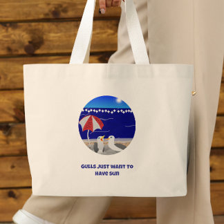 Bolsa Tote Grande Gaivotas só querem ter Sol Gaivota engraçada
