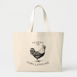 Bolsa Tote Grande galo com uma fluência engraçada na citação da líng