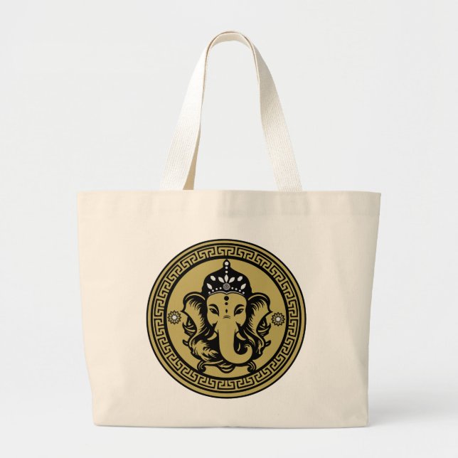 Bolsa Tote Grande Ganesha Themed Hindu Art Print (Frente)