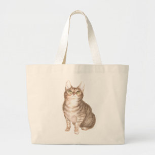 Bolsa Tote Grande Gata Atigrada Marrom Fofa Doida por Gatos Mãe de G
