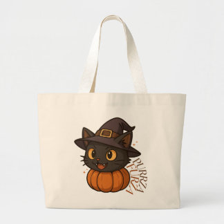 Bolsa Tote Grande Gata Bruxa Abóbora Purr