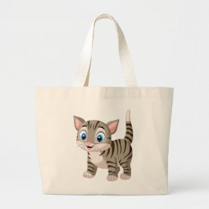 Bolsa Tote Grande Gatinho Atigrado Cinza Fofo Desenho Gato