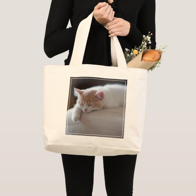Bolsa Tote Grande Gatinho bege e branco cansado (Frente (produto))