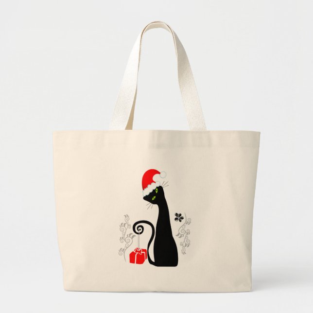 Bolsa Tote Grande Gatinho de Natal moderno (Frente)