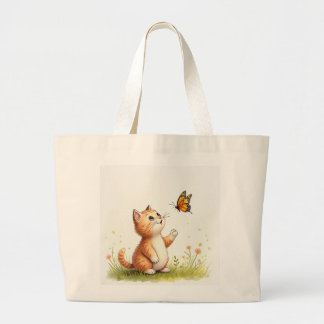 Bolsa Tote Grande Gato-bebê e borboleta
