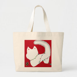 Bolsa Tote Grande Gato bonito com luzes de Natal