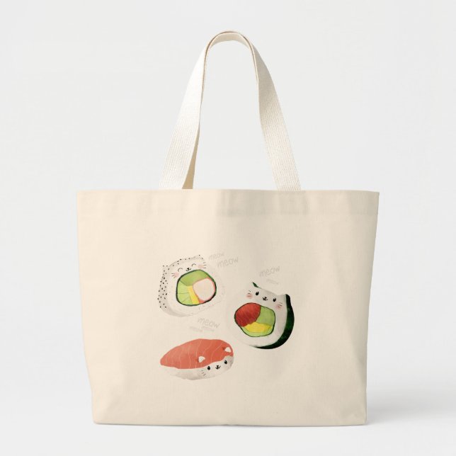 Bolsa Tote Grande Gato bonito do sushi (Frente)