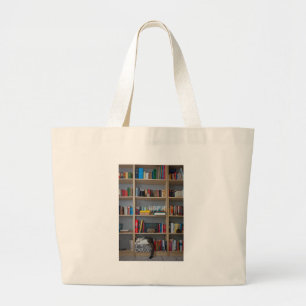 Bolsa Tote Grande Gato bonito que dorme em livros da biblioteca da