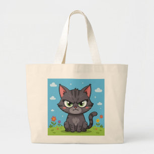 Bolsa Tote Grande Gato cinza pequeno e zangado