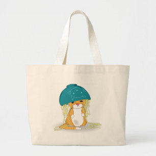 Bolsa Tote Grande Gato com a bacia de spagetti sobre a cabeça
