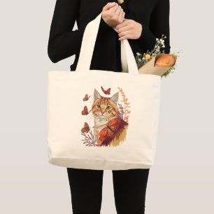 Bolsa Tote Grande Gato com Borboletas Monarcas