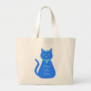 Bolsa Tote Grande Gato de Bebê Azul e Bonito Costumado Mãe Nova