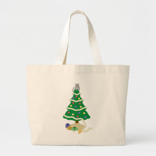 Bolsa Tote Grande Gato de Gatinho de Árvore de Natal travesso