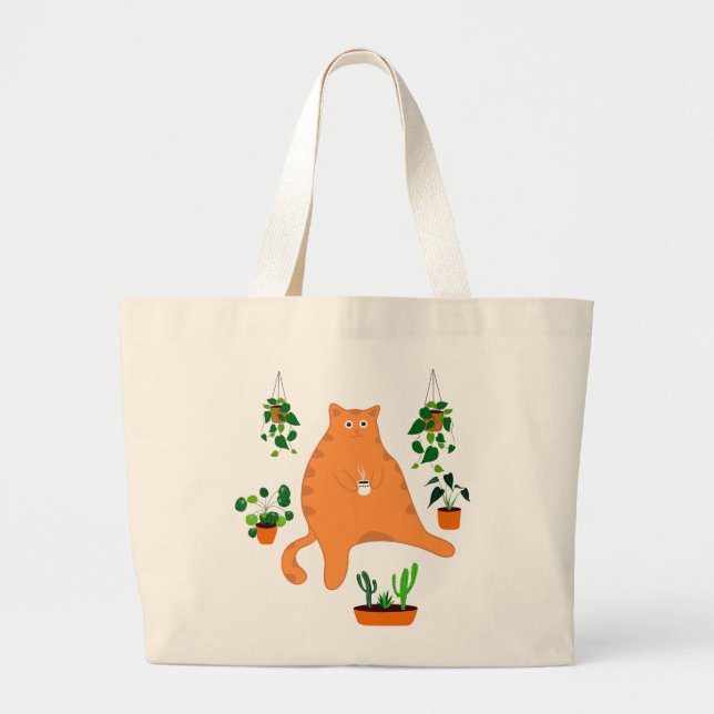Bolsa Tote Grande Gato De Laranja Cinto Com Gpresente De Gato Gordo  (Frente)