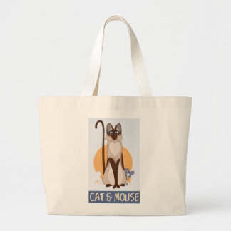 Bolsa Tote Grande Gato e Rato de Cartoon Engraçado