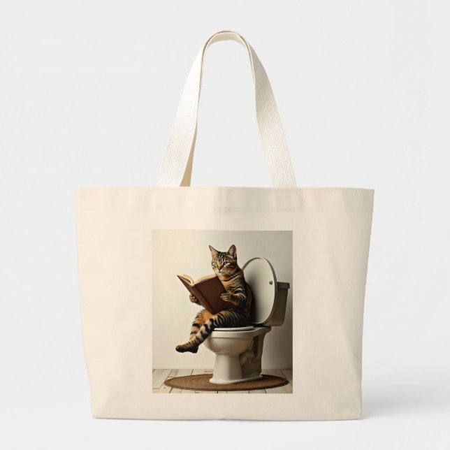 Bolsa Tote Grande Gato Feliz: Design de Gatinhos Gons Bonitos para G (Frente)