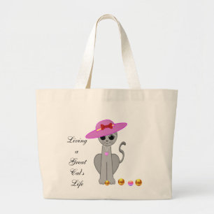 Bolsa Tote Grande Gato Fofo com Chapéu