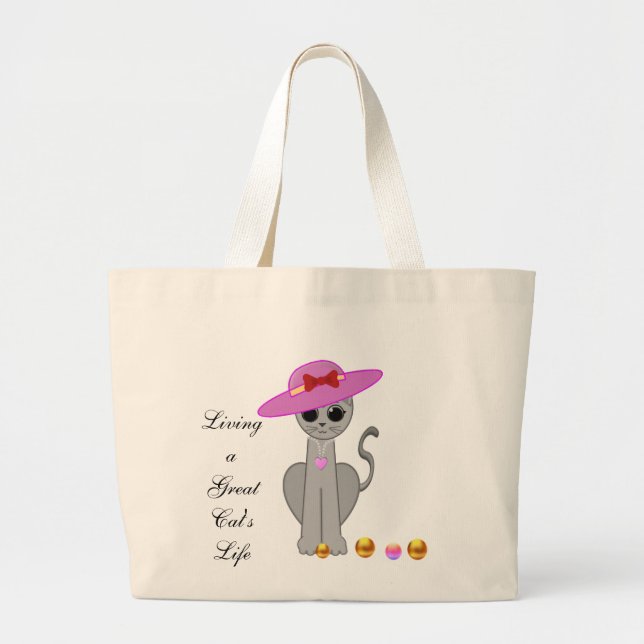 Bolsa Tote Grande Gato Fofo com Chapéu (Frente)