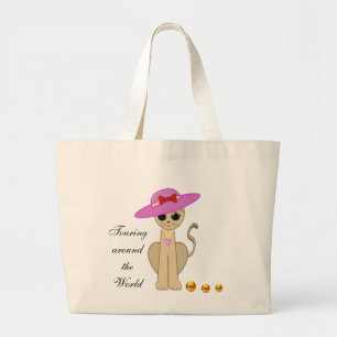 Bolsa Tote Grande Gato Fofo com Chapéu de Sol