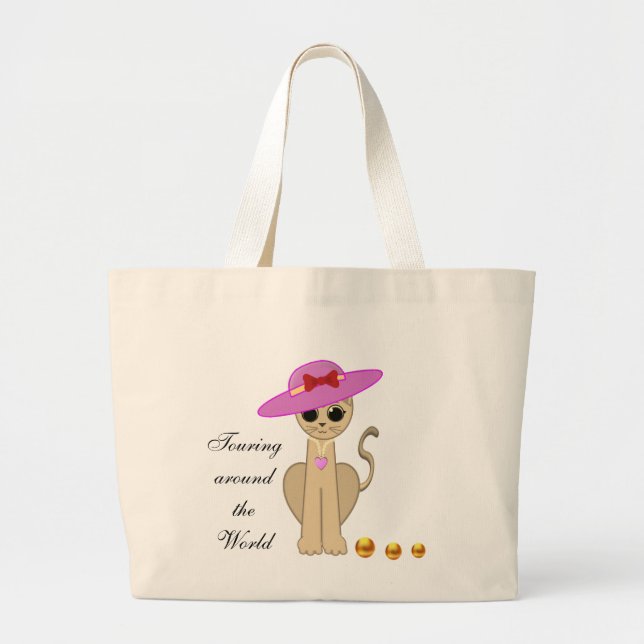 Bolsa Tote Grande Gato Fofo com Chapéu de Sol (Frente)