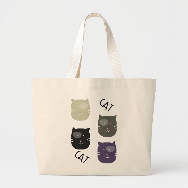 Bolsa Tote Grande Gato Fofo com Manchas e Biblioteca de Textos (Frente)