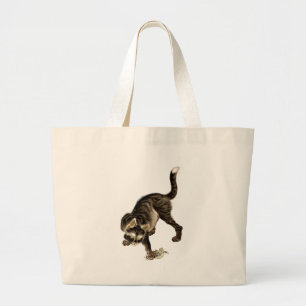 Bolsa Tote Grande Gato Japonês Captando um Sapo