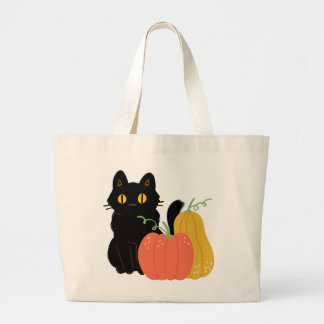Bolsa Tote Grande Gato Negro e Pumpkins
