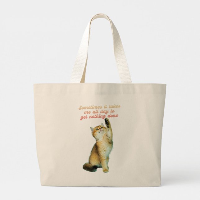 Bolsa Tote Grande Gato Preguiçoso De Gato Engraçado De Pão (Verso)